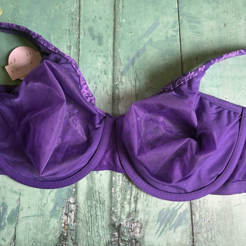 Cacique Purple Floral Lace Bra 40DDD Full Coverage NWT Underwire - Picture 5 of 8